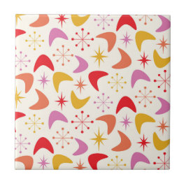 Mid Century Boomerang met kleurrijke Starbursts Tegeltje