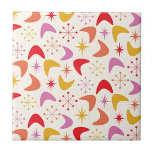 Mid Century Boomerang met kleurrijke Starbursts Tegeltje
