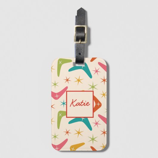 Mid Century Boomerang met Retro starbursts Custom Bagagelabel (Voorkant (verticaal))