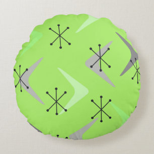 Mid Century Boomerangs Starbursts Green Rond Kussen