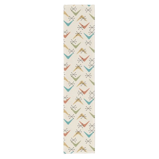 Mid Century Boomerangs Starbursts Meerkleurig Korte Tafelloper (Voorkant)