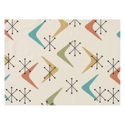Mid Century Boomerangs Starbursts Meerkleurig Tafelkleed (Voorkant (Horizontaal))