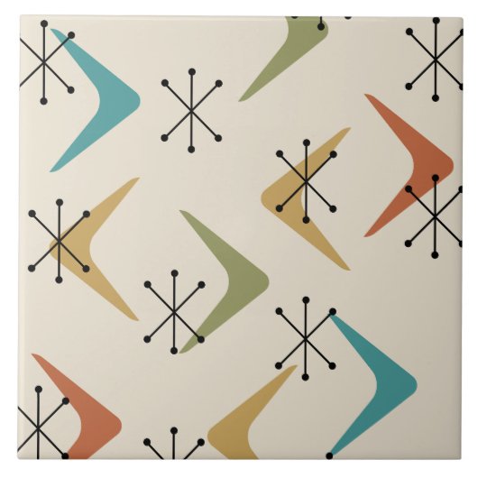 Mid Century Boomerangs Starbursts Meerkleurig Tegeltje (Voorkant)