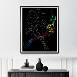 Mid Century Bouquet Print, Boho Rainbow Music Note Poster<br><div class="desc">Dit bedrukbare canvasafbeelding beschrijft de schoonheid en creativiteit van het Scandinavische middeleeuwse en bohemische ontwerp met een boeket van tuberoses en een regenboogmuziekklep op een zwarte achtergrond. Het minimalistische maar levendige ontwerp is ideaal voor een verscheidenheid aan home decor-stijlen, waaronder boho, mid-eeuwse modern, en Scandinavisch. Deze digitale download kan eenvoudig...</div>