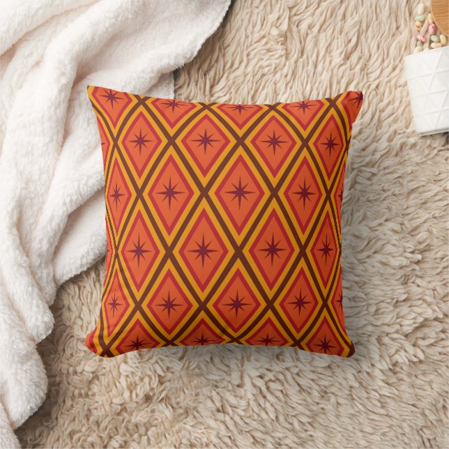 Mid Century bruine sterren op retro ruiten Kussen (Deken)