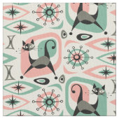 Mid Century Cat Abstract - Pink Turq ©studioxine Stof (Close Up)
