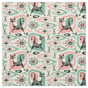 Mid Century Cat Abstract - Pink Turq ©studioxine Stof