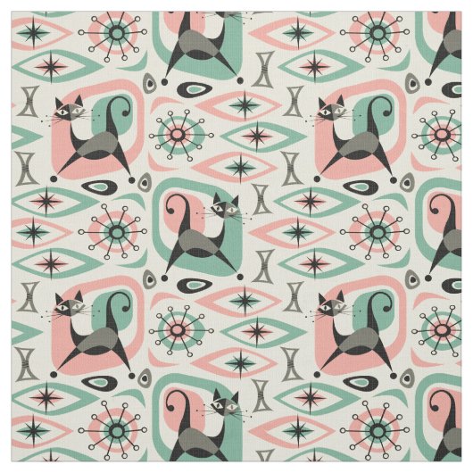 Mid Century Cat Abstract - Pink Turq ©studioxine Stof (Swatch)