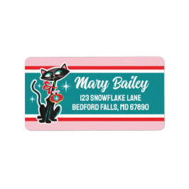 Mid Century Cat Christmas Kaart Adresetiketten Etiket