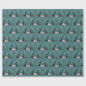 Mid Century Cat Family Vakantie op Blauw Cadeaupapier (Vlak)