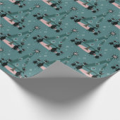 Mid Century Cat Family Vakantie op Blauw Cadeaupapier (Hoek)