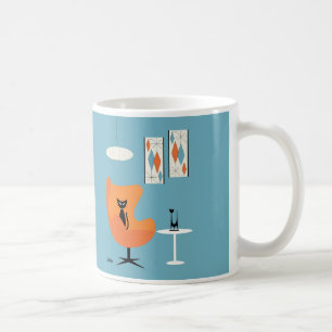 Mid Century Cat in een turquoise kamer Koffiemok
