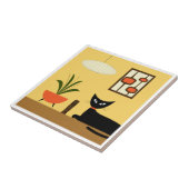 Mid Century Cat met Mod Pods op Geel Tegeltje (Zijkant)