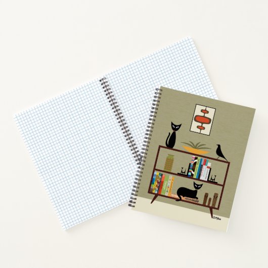Mid Century Cat on Bookcase Notitieboek (Binnen)