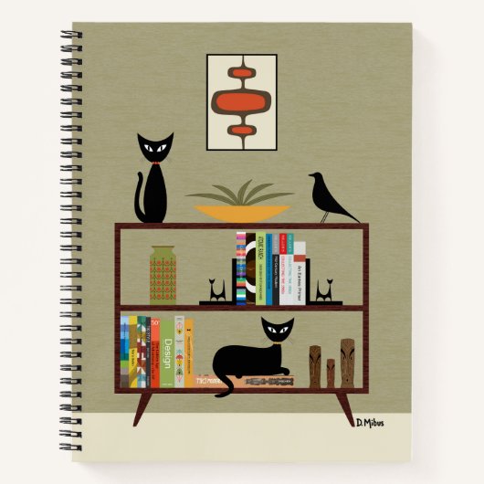 Mid Century Cat on Bookcase Notitieboek (Voorkant)