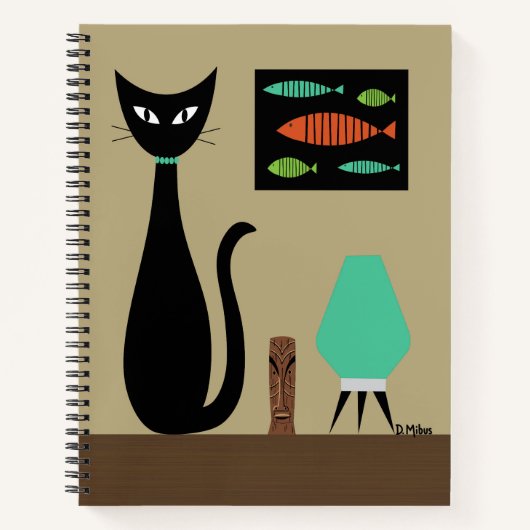 Mid Century Cat with Retro Fish  Notitieboek (Voorkant)
