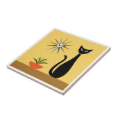 Mid Century Cat with Starburst Clock on Yellow Tegeltje (Zijkant)