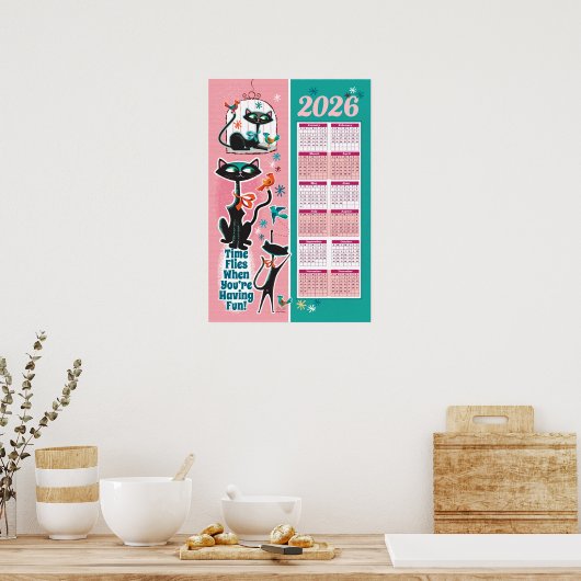 Mid-Century Cats Calendar Kitchen Poster (Keuken)