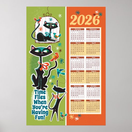 Mid-Century Cats Calendar Kitchen Poster (Voorkant)