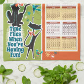 Mid-Century Cats Calendar Kitchen Towel Green/Rust Theedoek (Gevouwen)