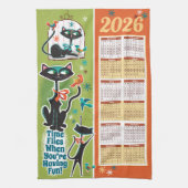 Mid-Century Cats Calendar Kitchen Towel Green/Rust Theedoek (Verticaal)