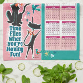 Mid-Century Cats Calendar Kitchen Towel Pink + Aqu Theedoek (Gevouwen)