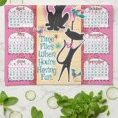 Mid-Century Cats Kalender Keukenhanddoek Roze (Gevouwen)