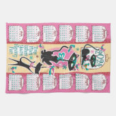 Mid-Century Cats Kalender Keukenhanddoek Roze (Horizontaal)