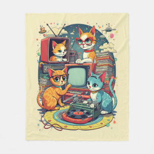 Mid Century Cats met Retro Records en TV Fleece Deken