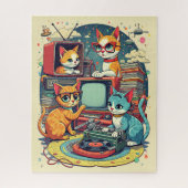 Mid Century Cats met Retro Records en TV Legpuzzel (Verticaal)