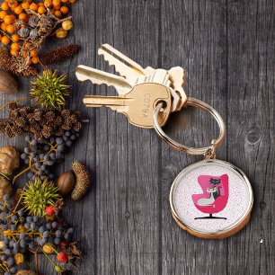  Mid Century Cats Pin Chair Polka Dots Sleutelhanger