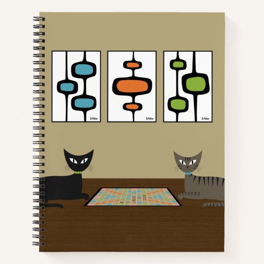 Mid Century Cats Play Scrabble Notitieboek (Voorkant)