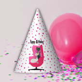  Mid Century Cats Roze Stoel Polka Dots Feesthoedjes
