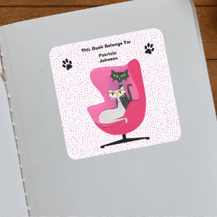 Mid Century Cats Roze Stoel Poot Prints Polka Dots Vierkante Sticker