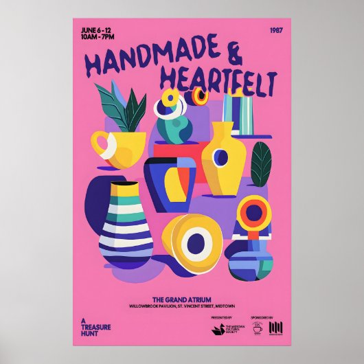 Mid-Century Ceramics Print Pink Abstract Vase Art (Voorkant)