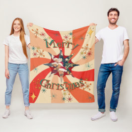 Mid Century Christmas Atomic Retro Wave Star Photo Fleece Deken