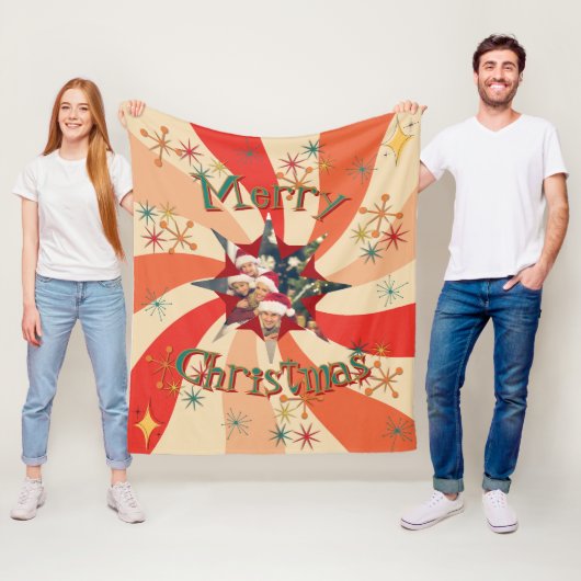 Mid Century Christmas Atomic Retro Wave Star Photo Fleece Deken (In situ)