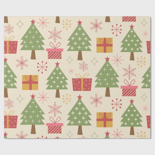 Mid Century Christmas Atomic Trees with Snowflakes Cadeaupapier (Vlak)