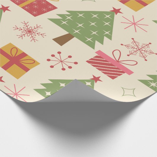 Mid Century Christmas Atomic Trees with Snowflakes Cadeaupapier (Hoek)