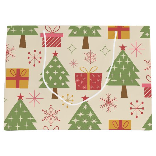 Mid Century Christmas Atomic Trees with Snowflakes Groot Cadeauzakje (Voorkant)