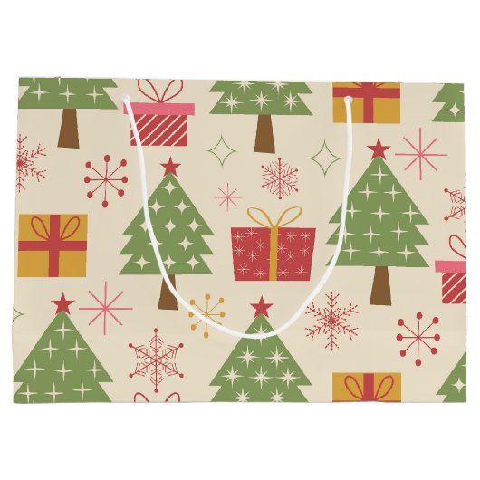 Mid Century Christmas Atomic Trees with Snowflakes Groot Cadeauzakje (Achterkant)