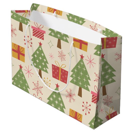 Mid Century Christmas Atomic Trees with Snowflakes Groot Cadeauzakje (Achterkant Gekanteld)