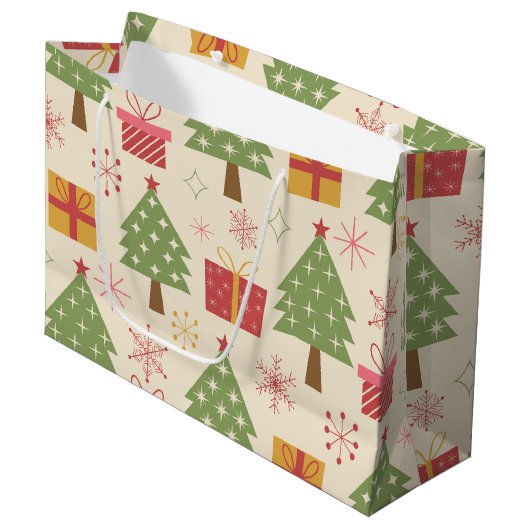 Mid Century Christmas Atomic Trees with Snowflakes Groot Cadeauzakje (Voorkant Gekanteld)