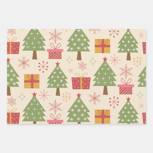 Mid Century Christmas Atomic Trees with Snowflakes Inpakpapier Vel (Voorkant 3)