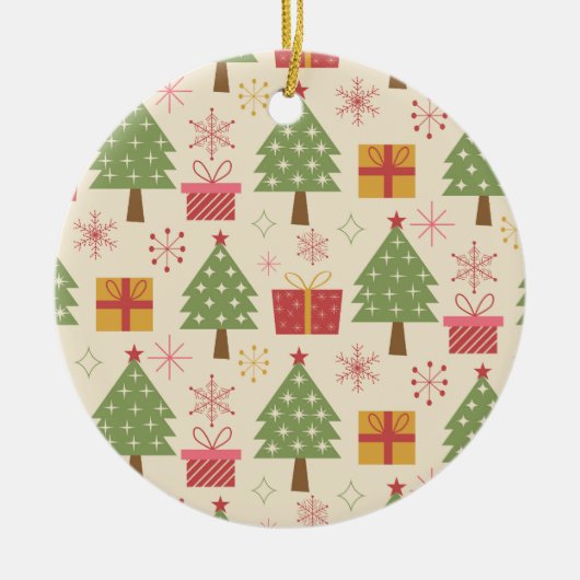 Mid Century Christmas Atomic Trees with Snowflakes Keramisch Ornament (Voorkant)