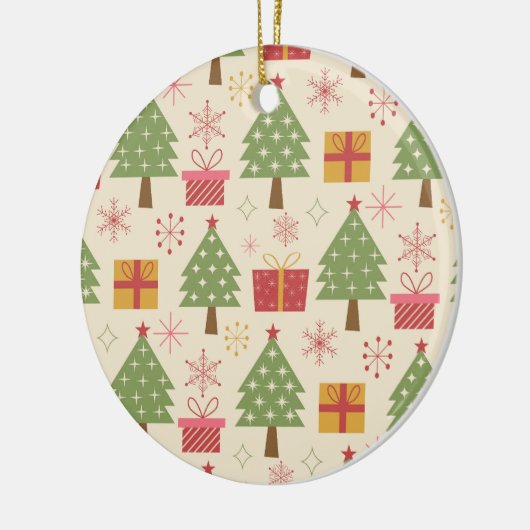 Mid Century Christmas Atomic Trees with Snowflakes Keramisch Ornament (Links)