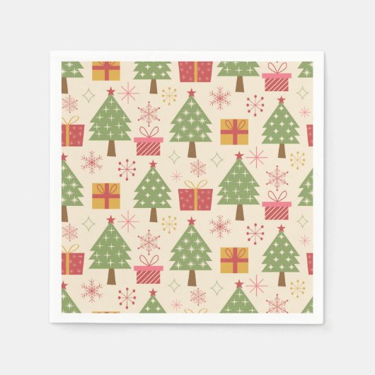 Mid Century Christmas Atomic Trees with Snowflakes Servet (Voorkant)