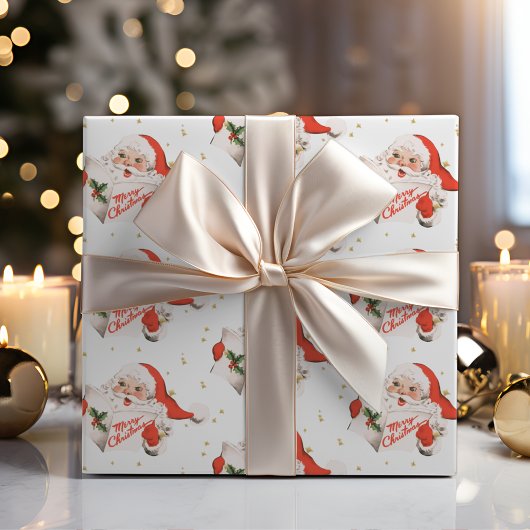 Mid Century Christmas Caroling Santa Claus Cadeaupapier