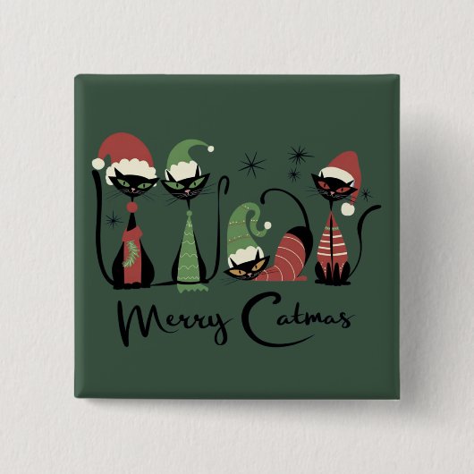 Mid Century Christmas Cats Atomic 50s Style Vierkante Button 5,1 Cm (Voorkant)