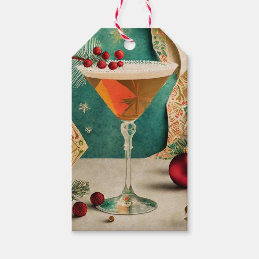 Mid Century Christmas Cocktail Party Happy Hour Cadeaulabel (Voorkant)